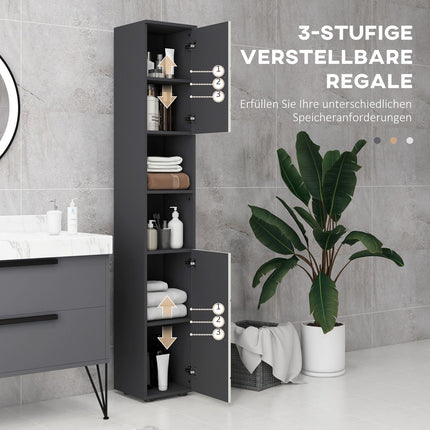 Dulap baie ingust, dulap WC inalt cu raft reglabil si 2 compartimente deschise, dulap baie pentru spatii mici baie, living 30 x 30 x 183 cm gri |