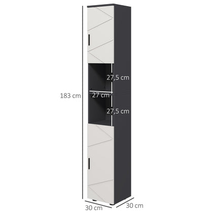 Dulap baie ingust, dulap WC inalt cu raft reglabil si 2 compartimente deschise, dulap baie pentru spatii mici baie, living 30 x 30 x 183 cm gri |