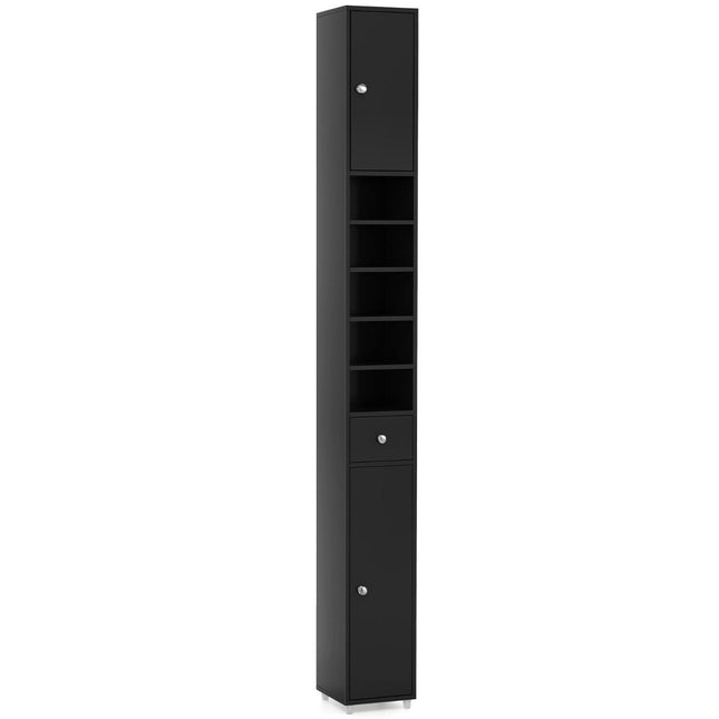 Dulap de baie îngust cu 2 uși și dulap înalt cu 1 sertar 20 x 20 x 180 cm negru