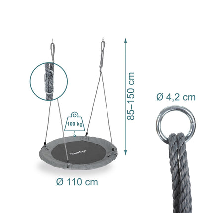 Balansoar rotund de grădină tip cuib 110 cm pentru relaxare