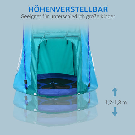 Children's swing with tent, adjustable, waterproof, blue-green