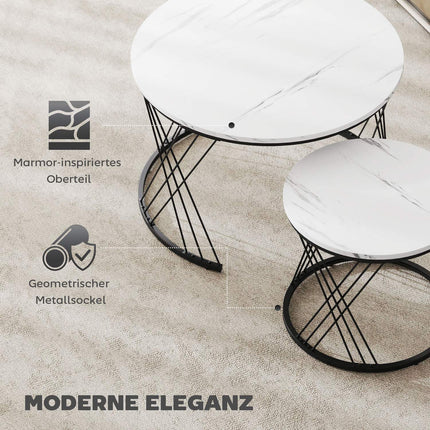Set masuta de cafea montabila, aspect marmura, alb, 2 piese
