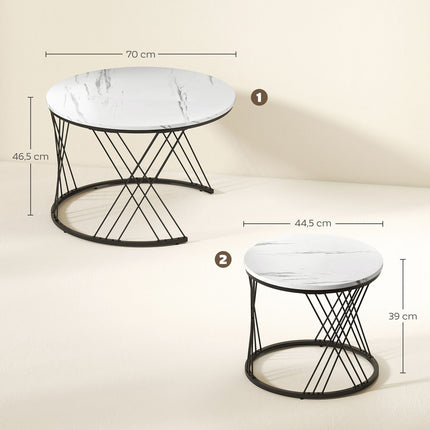 Set masuta de cafea montabila, aspect marmura, alb, 2 piese