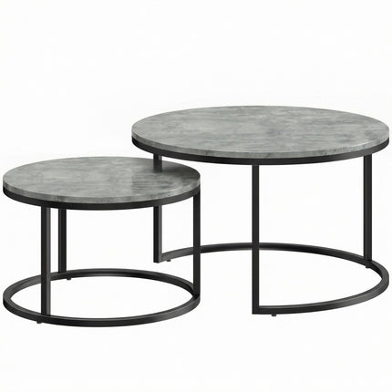 Set de măsuțe de cafea cuibărite, aspect ciment, cadru metalic