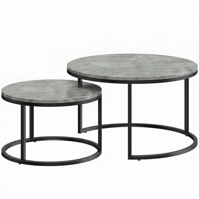 Set de măsuțe de cafea cuibărite, aspect ciment, cadru metalic