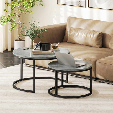 Set de măsuțe de cafea cuibărite, aspect ciment, cadru metalic