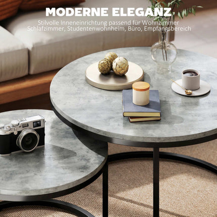 Set de măsuțe de cafea cuibărite, aspect ciment, cadru metalic