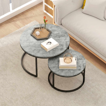 Set de măsuțe de cafea cuibărite, aspect ciment, cadru metalic