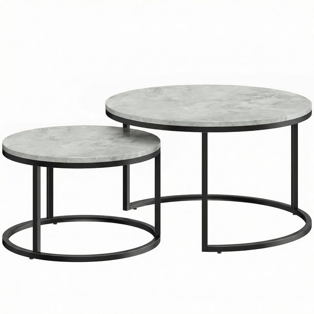 Set de măsuțe de cafea cuibărite, aspect marmura, cadru metalic, 2 piese