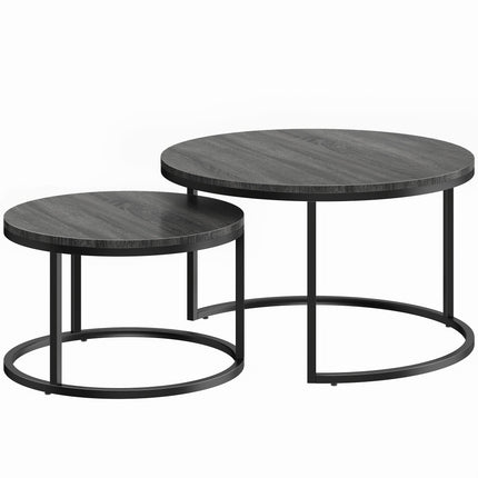 Set de măsuțe de cafea cuibărite, cadru metalic, finisaj lemn