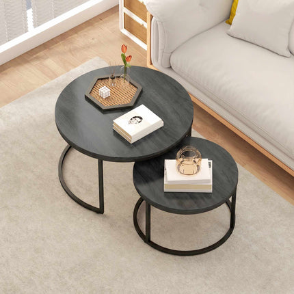 Set de măsuțe de cafea cuibărite, cadru metalic, finisaj lemn