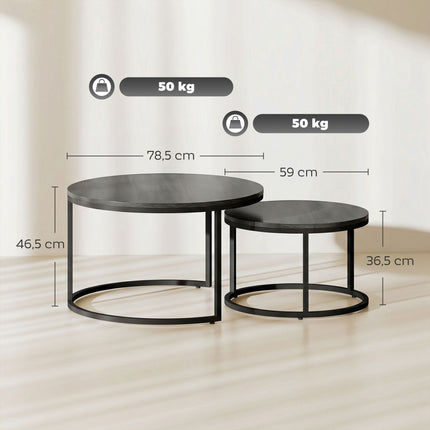 Set de măsuțe de cafea cuibărite, cadru metalic, finisaj lemn
