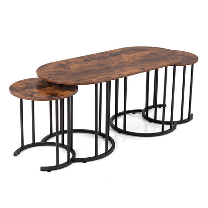 Set de măsuțe de cafea cuibărite, maro rustic, cadru metalic
