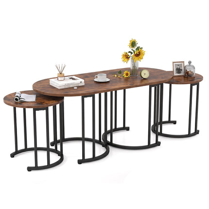 Set de măsuțe de cafea cuibărite, maro rustic, cadru metalic