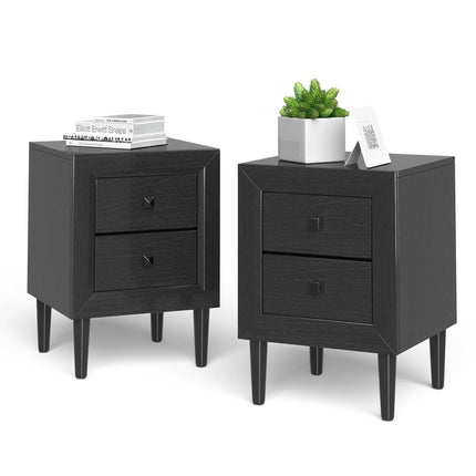 Set de 2 noptiere, cu 2 sertare, picioare din lemn de cauciuc, negru