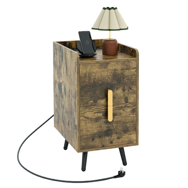 Noptiera cu statie de incarcare, 2 sertare, porturi USB, 40x32x60 cm