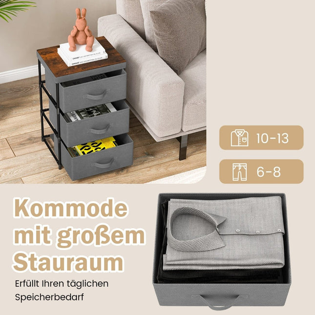 Noptieră cu sertare din material textil, cadru metalic, pachet de 2, gri