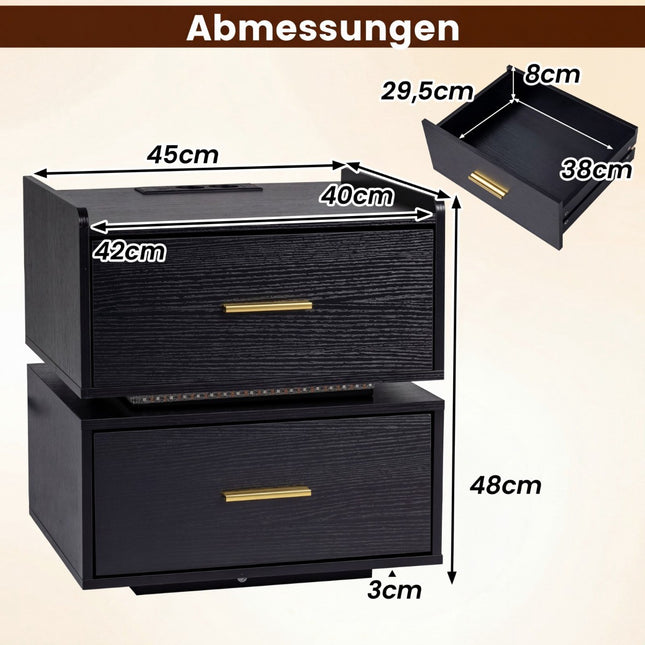Noptieră cu lumini LED și stație de încărcare, 2 sertare