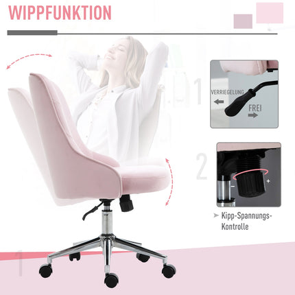 Scaun de birou Scaun de birou in stil Soho cu functie basculanta, catifea, roz, 57X61X86-96Cm