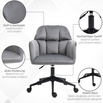 Scaun de birou Scaun de birou cu roti, reglabil pe inaltime, ergonomic, aspect catifelat, pana la 120 kg, gri