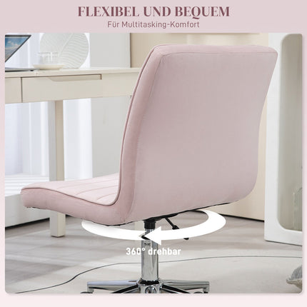 Pink Velvet Swivel Office chair, no arms, adjustable height