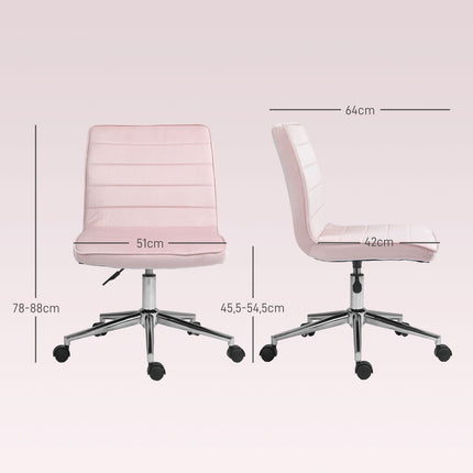 Pink Velvet Swivel Office chair, no arms, adjustable height