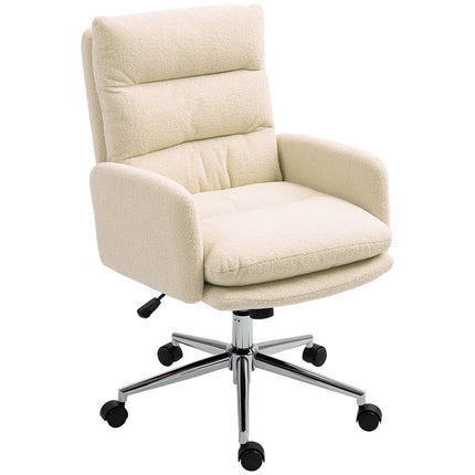 Scaun de birou Scaun de birou ergonomic cu cotiera, aspect lana de miel, scaun pivotant reglabil pe inaltime cu functie basculanta, scaun de birou captusit, alb crem |