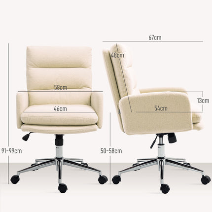 Scaun de birou Scaun de birou ergonomic cu cotiera, aspect lana de miel, scaun pivotant reglabil pe inaltime cu functie basculanta, scaun de birou captusit, alb crem |