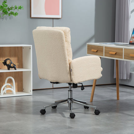 Scaun de birou Scaun de birou ergonomic cu cotiera, aspect lana de miel, scaun pivotant reglabil pe inaltime cu functie basculanta, scaun de birou captusit, alb crem |