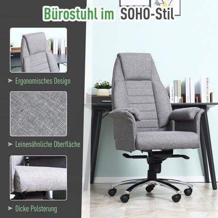 Scaun de birou Scaun pivotant ergonomic, cotiera si inaltime reglabila, lenjerie artificiala, gri deschis, 68X72X120-126Cm