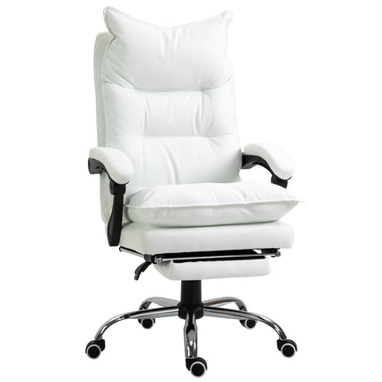 Scaun de birou cu suport pentru picioare, scaun de birou reglabil pe inaltime, scaun pivotant, spatar, piele artificiala, alb, 66 X 72 X 122-130 Cm