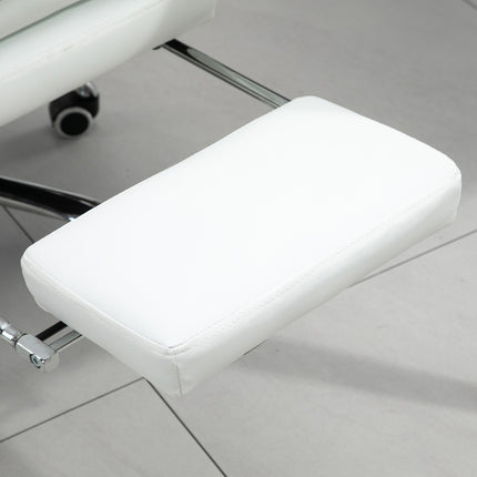 Scaun de birou cu suport pentru picioare, scaun de birou reglabil pe inaltime, scaun pivotant, spatar, piele artificiala, alb, 66 X 72 X 122-130 Cm