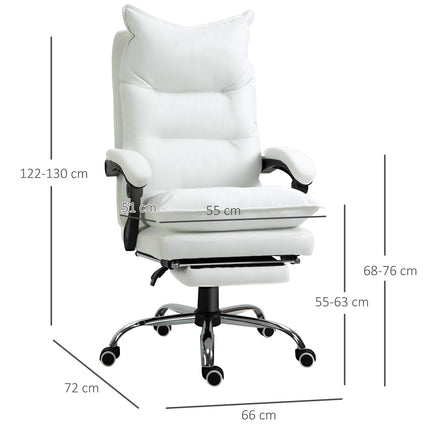 Scaun de birou cu suport pentru picioare, scaun de birou reglabil pe inaltime, scaun pivotant, spatar, piele artificiala, alb, 66 X 72 X 122-130 Cm