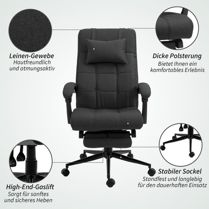 Scaun de birou cu suport pentru picioare, scaun pivotant ergonomic, negru