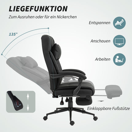 Scaun de birou cu suport pentru picioare, scaun pivotant ergonomic, negru