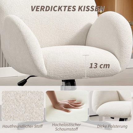 Scaun de birou cu aspect de catifea, reglabil, alb crem