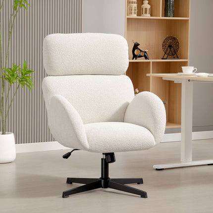 Scaun de birou cu aspect de catifea, reglabil, alb crem