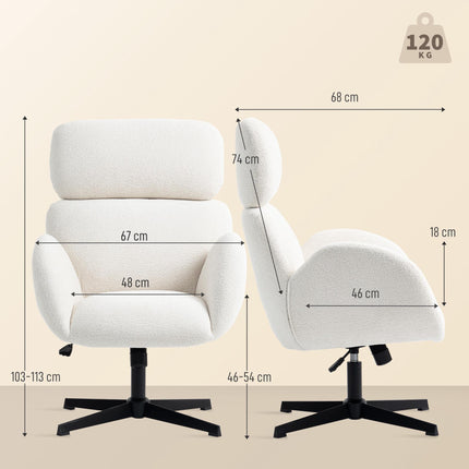 Scaun de birou cu aspect de catifea, reglabil, alb crem
