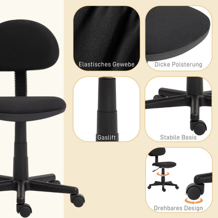 Scaun de birou, design fara brate, spatar jos, rulabil, pivotant, negru