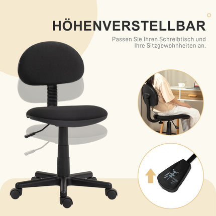Scaun de birou, design fara brate, spatar jos, rulabil, pivotant, negru