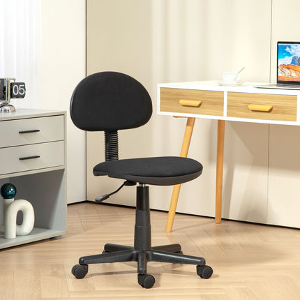 Scaun de birou, design fara brate, spatar jos, rulabil, pivotant, negru