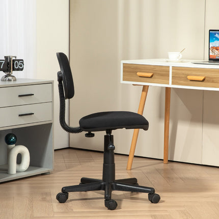 Scaun de birou, design fara brate, spatar jos, rulabil, pivotant, negru