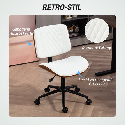Scaun de birou scaun de birou reglabil pe inaltime cu roti, matlasare cu diamante, scaun pivotant cu functie basculanta, imitatie din piele, alb |