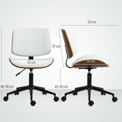 Scaun de birou scaun de birou reglabil pe inaltime cu roti, matlasare cu diamante, scaun pivotant cu functie basculanta, imitatie din piele, alb |