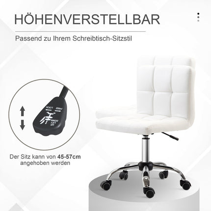 Scaun de birou, scaun pivotant, imitatie de piele, cadru de otel, 5 roti, tapitat, alb