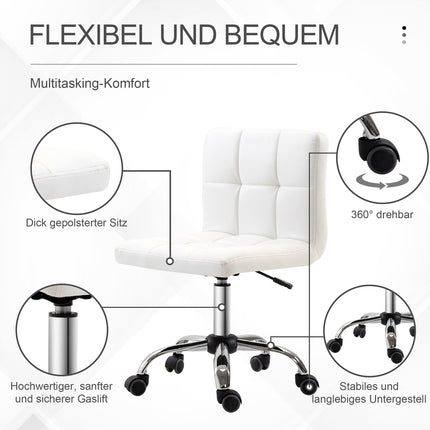 Scaun de birou, scaun pivotant, imitatie de piele, cadru de otel, 5 roti, tapitat, alb