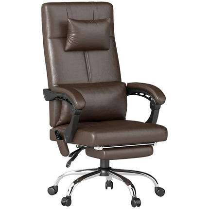 Scaun de birou cu funcție de masaj, scaun de birou ergonomic cu funcție de înclinare, tetiera, reglabil pe înălțime, maro