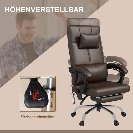 Scaun de birou cu funcție de masaj, scaun de birou ergonomic cu funcție de înclinare, tetiera, reglabil pe înălțime, maro