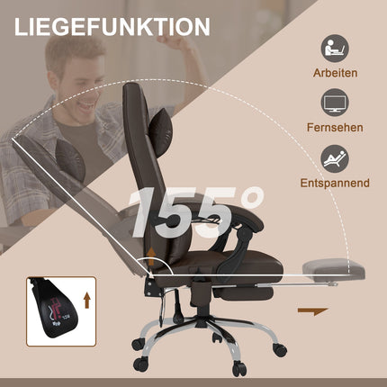 Scaun de birou cu funcție de masaj, scaun de birou ergonomic cu funcție de înclinare, tetiera, reglabil pe înălțime, maro
