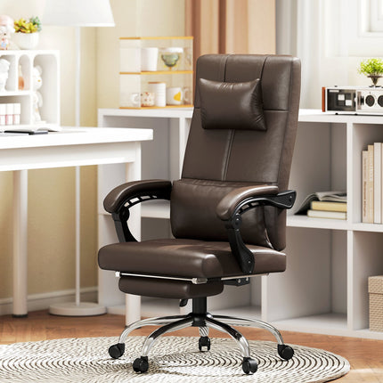 Scaun de birou cu funcție de masaj, scaun de birou ergonomic cu funcție de înclinare, tetiera, reglabil pe înălțime, maro